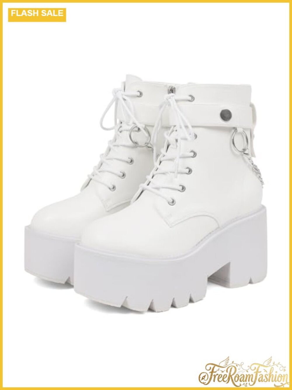 Platform Ankle Boots Faux Leather Wedge Heel Combat Booties